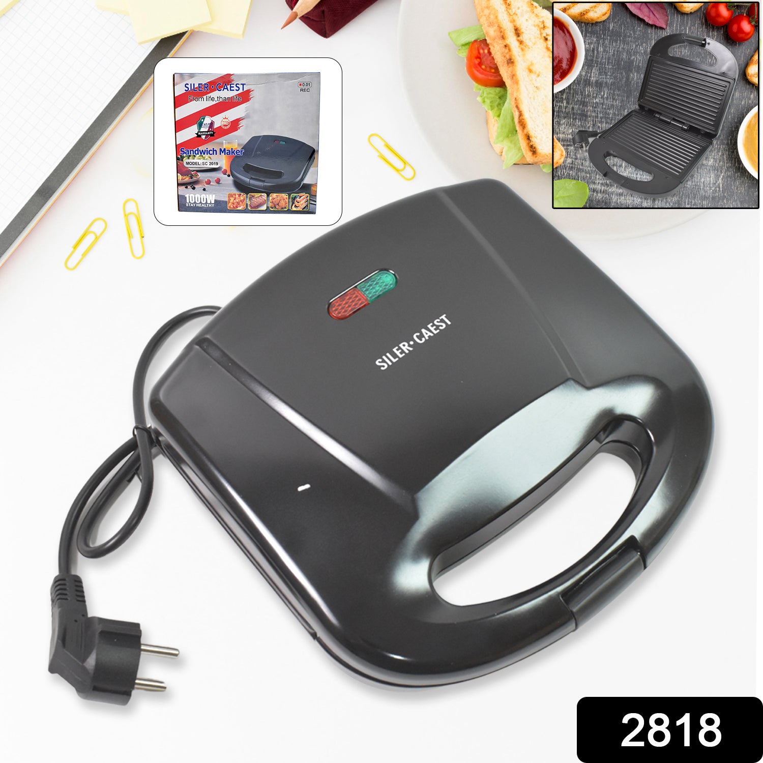 2818 Sandwich Maker Makes Sandwich Non-stick Plates Easy To Use With Indicator Lights 2818 Sandwich Maker Makes Sandwich Non-stick Plates Easy To Use With Indicator Lights